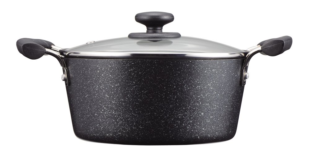 Pearl Metal H-4237 Two-Handled Pot, 7.9 inches (20 cm), Glass Pot with Lid, Induction Compatible, 4 Inner Layers + 3 Exterior, Marble Treatment, Premium Marble