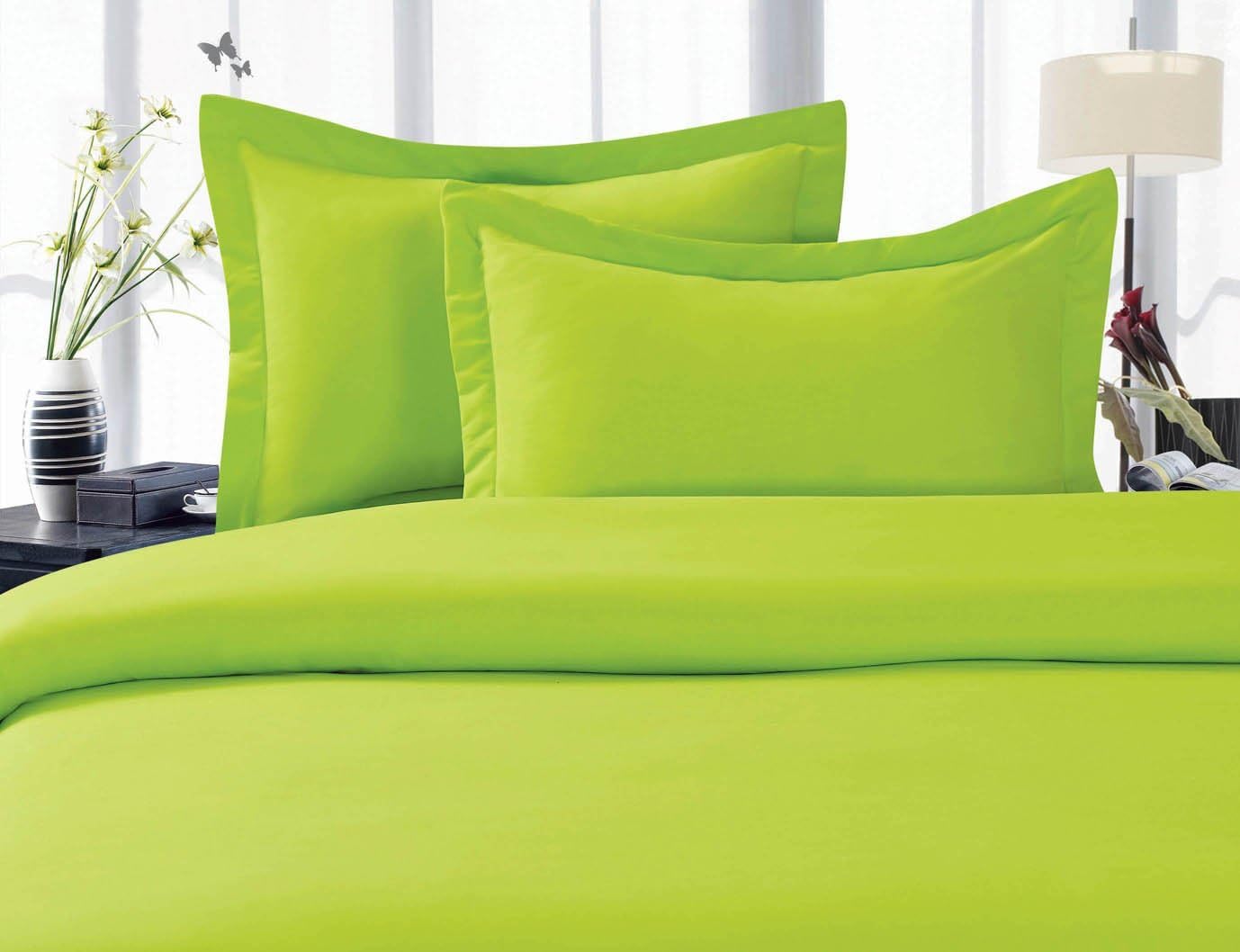 CELINE LINEN Best, Softest, Coziest Duvet Cover Ever! 1500 Premier Hotel Quality Luxury Super Soft Wrinkle Free 3-Piece Duvet Cover Set, Full/Queen, Lime