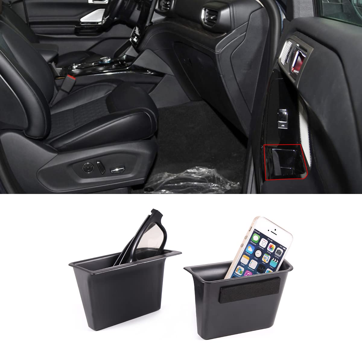 PIUGILH Door Side Storage Box Compatible with Ford Explorer 2020 2021 2022 Front Row Door Storage Pockets Armrest ABS Tray Insert Glove Pallet