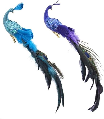 Adornos con clip de plumas de pavo real, 2 surtidos