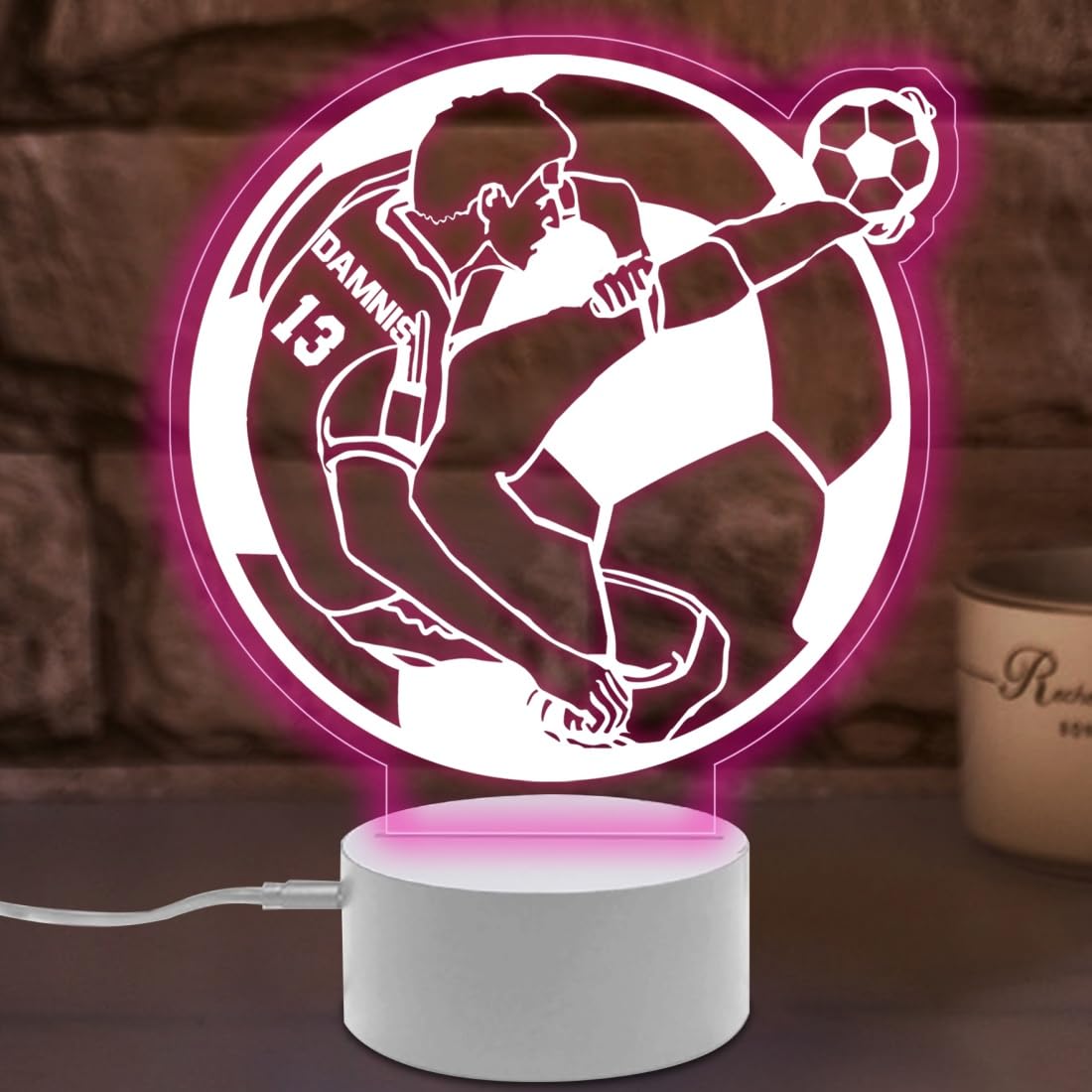 Personalized Soccer Night Light for Bedroom 16 Colors Changing with Remote Control LED Soccer Lamp Custom Name Number Light Up Soccer Decor Birthday Christmas Gifts for Sport Lover (Soccer)