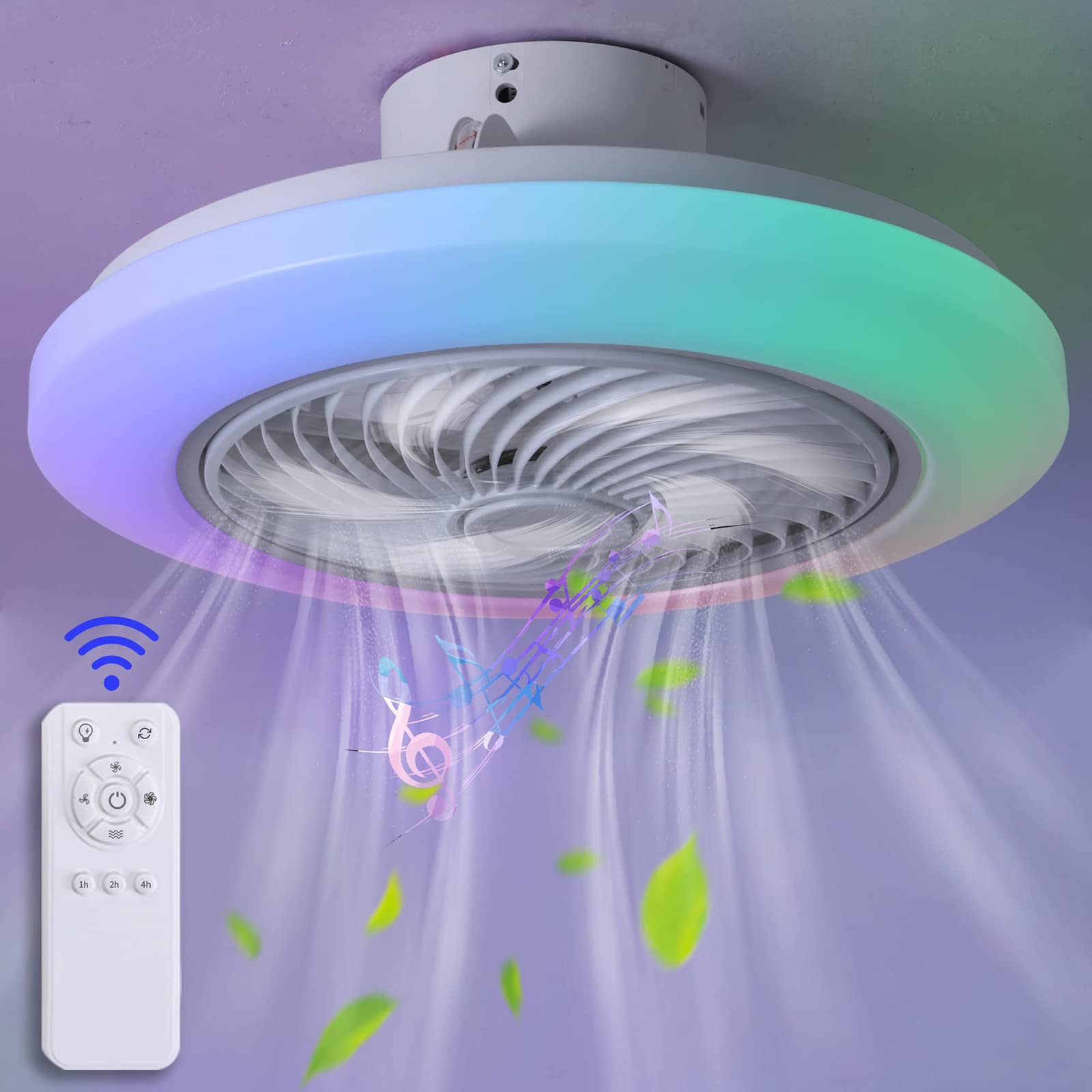 YUNZI Ventilatore Da Soffitto LED RGB Bluetooth Con Luce E Altoparlante