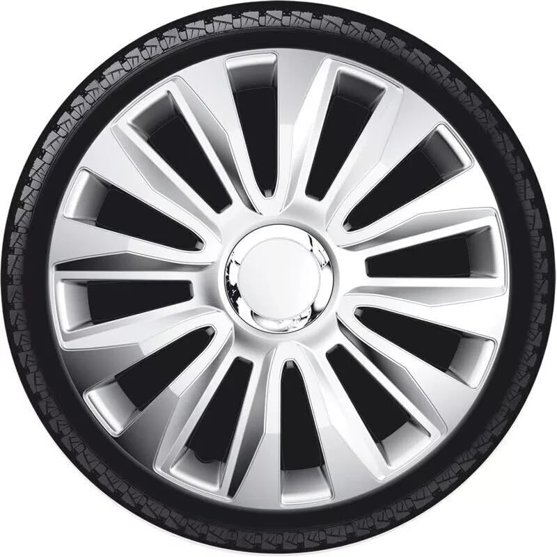 Set 4 Copricerchi Auto Universali 13 14 15 16 Pollici – Copriruota Grigi Lucidi con Fissaggio a Scatto – Design Sportivo Compatibile con Cerchi in Acciaio – Montaggio Facile Senza Attrezzi (13")