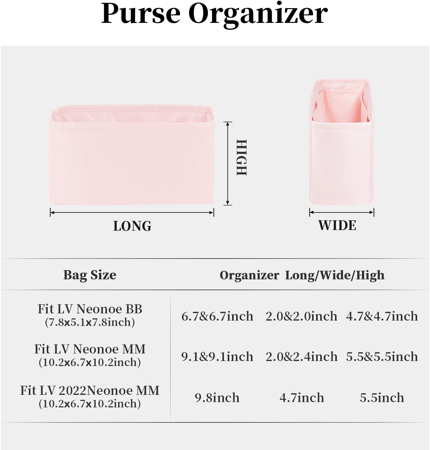 Organizer for Luxury Bag with Silky Satin, Tote Bag Inner and Purse Bags Storage Fit for Neonoe BB/MM/2022 MM Bags, Multiple Pockets Capacity, Lightweight for Daily Use(Pink, Neonoe MM)