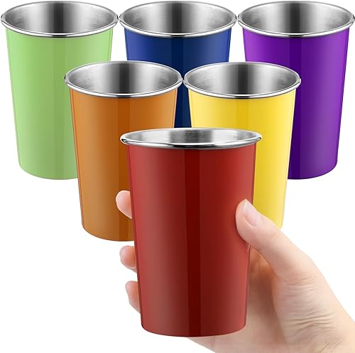 Uiifan 6 vasos de acero inoxidable de 12 onzas para fiestas, apilables, vasos de metal para niños, adultos, viajes, picnic, festivales, campamento