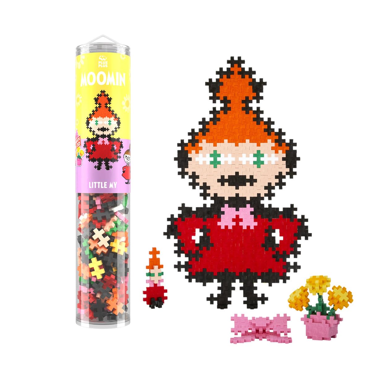 PLUS PLUS Moomin Building Blocks Toy - 2D Puzzle By Number & 3D Character with Red Bow & Flower Pot, STEM Toys for Home and Travel - Girls and Boys Toys Age 5 Plus, Little My 270 pcs