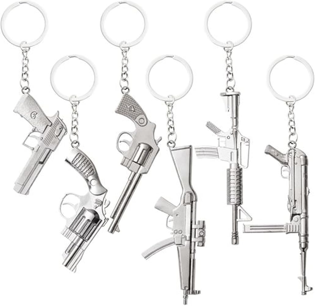Juvale Mini Gun Keychain Pack - Durable Zinc Alloy & Cool
