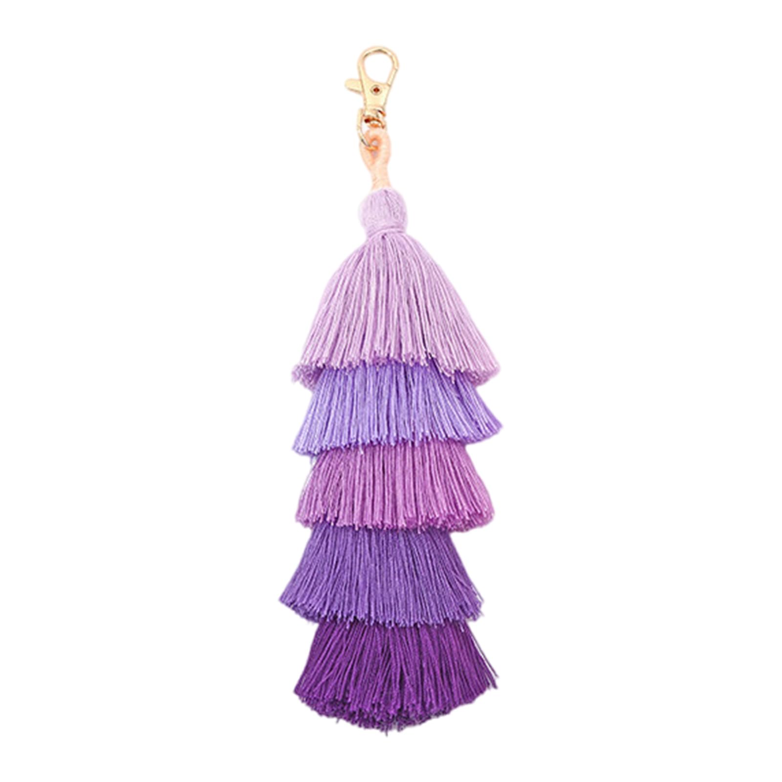 Yanwuwa Women's Purple Colorful Tassels Bag Charm For Layered Tassels Keychain Keyring Purse Handbag Decor Pendant Car Keyring Holder Car Holder