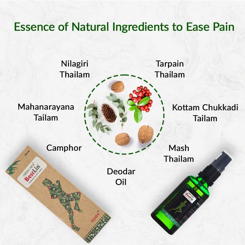 Image of Green Milk Bestlin Liniment | Ayurvedic Pain Relief Oil | Joint & Knee Pain Oil for Back, Shoulder & Muscle Stiffness | Lightweight & Non-Greasy | Herbal Liniment for Everyday Comfort | 50 ml