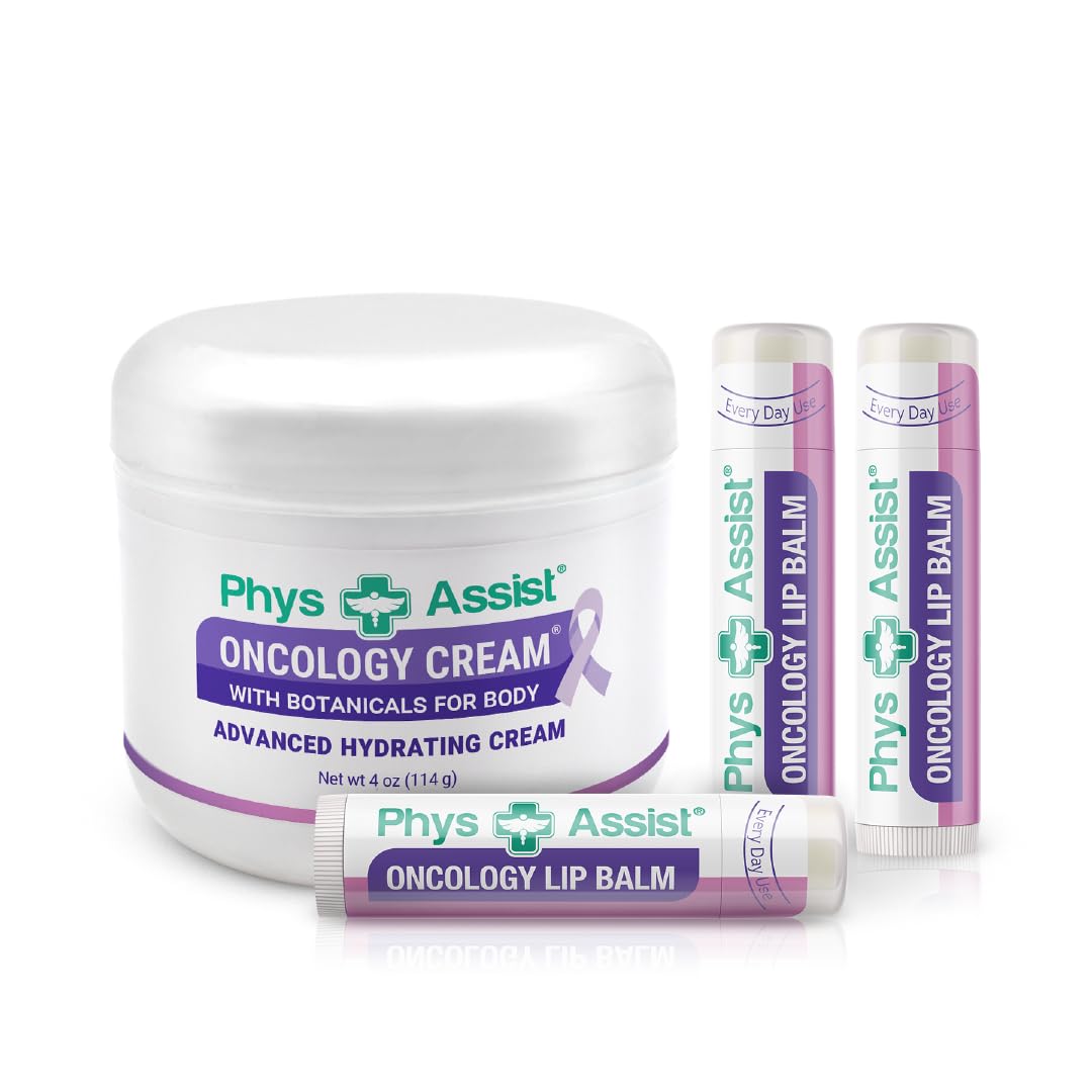 Oncology Cream 4 oz plus 3 Pack Lip Balm. Hydrating to Stressed Skin Undergoing Chemo or Radiation. Skin Therapy. Made with Botanicals.