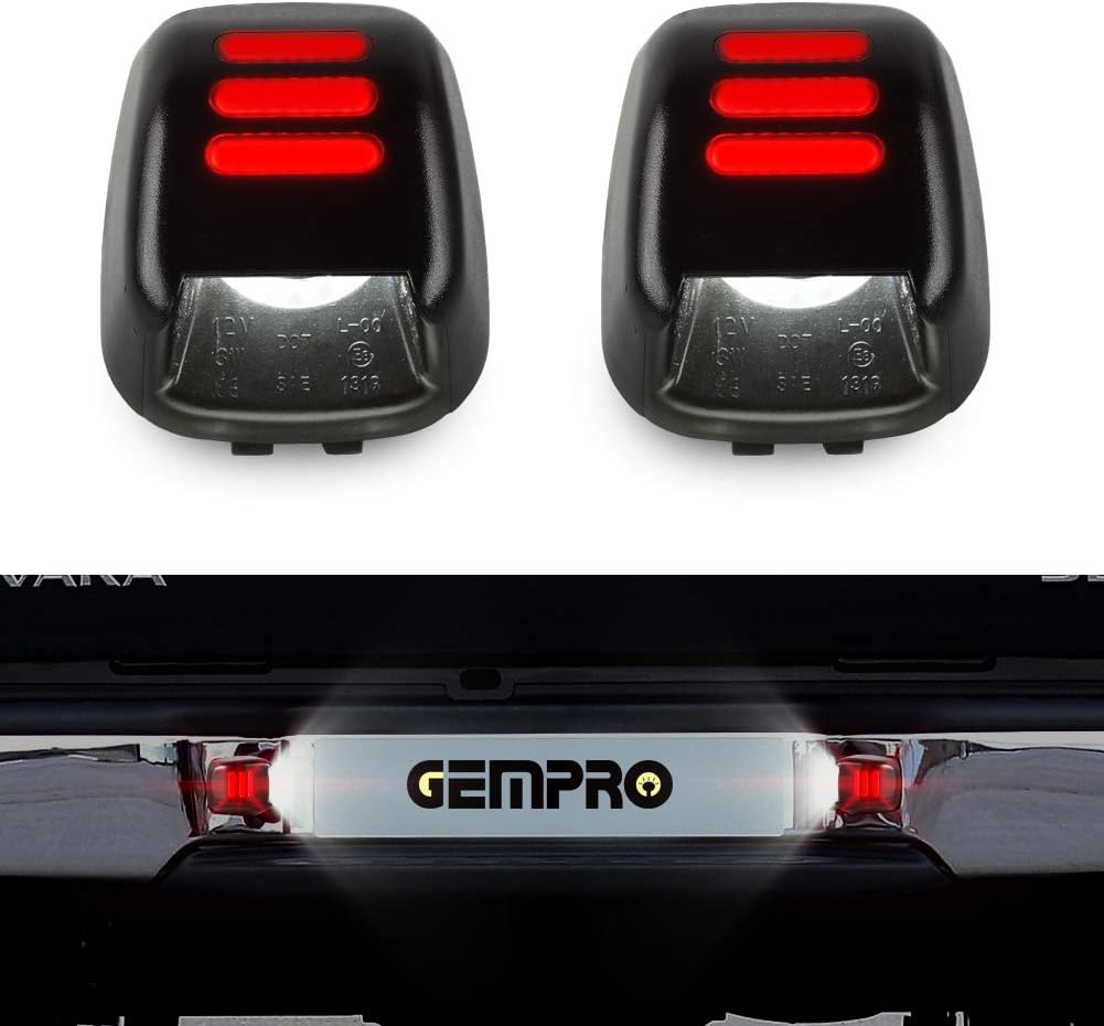 Gempro License Plate Light, 2Pcs LED License Plate Tag Lamp Assembly Replacement Compatbile for Nissan Frontier Titan Xterra Armada Suzuki Equatorx, Powered by 18SMD Xenon White LED Lights (Red)
