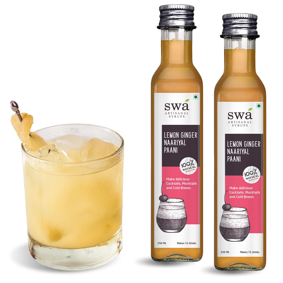 Swa Artisanal Syrups - Lemon Ginger Naariyal Paani, 100% Natural, Combo Pack of 2 Makes 24-30 Drinks, Syrup for Cocktails/Mocktails/Specialty Coffee (250ml x 2)-image-14
