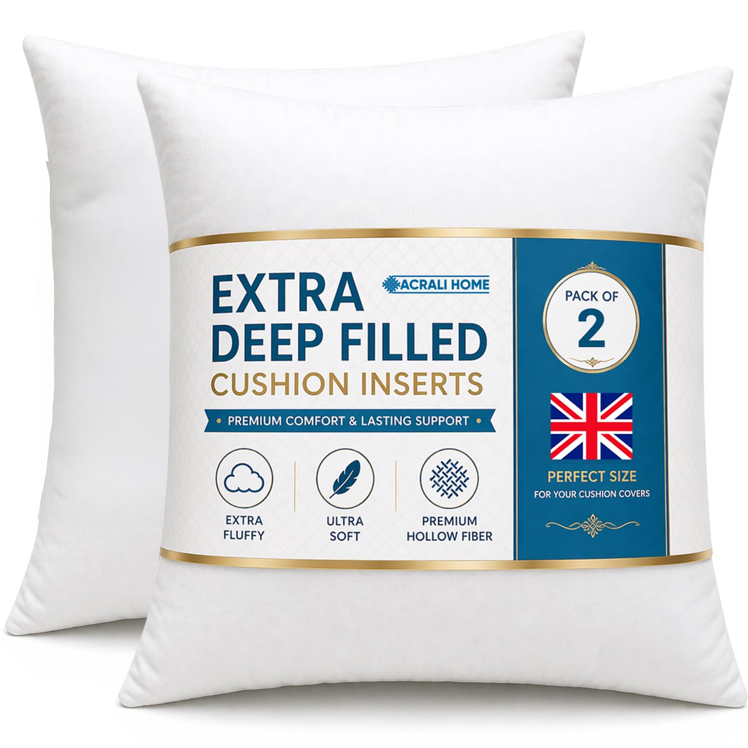 ACRALI HOME Cushion Inserts 50cm x 50cm, Premium Hollowfibre Breathable, Soft Supportive Inner, Sofa Cushions