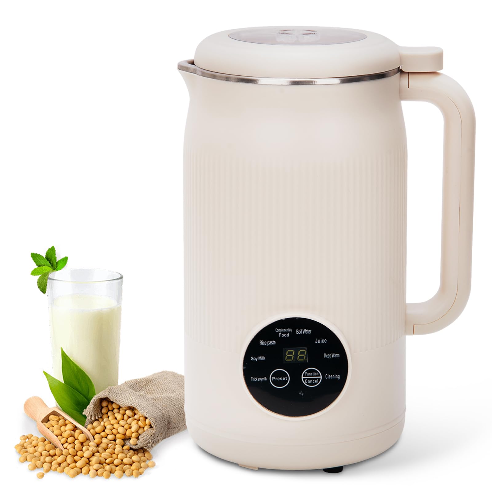Sojamilch Hersteller 1200ml, Nussmilch Maschine mit 8 Modi, Entsafter Sojamilch Maschine mit 10 Klingen, Automatische Hafermilch Maschine mit Reinigungsfunktion/Verzögerungsstart/Warmhalten
