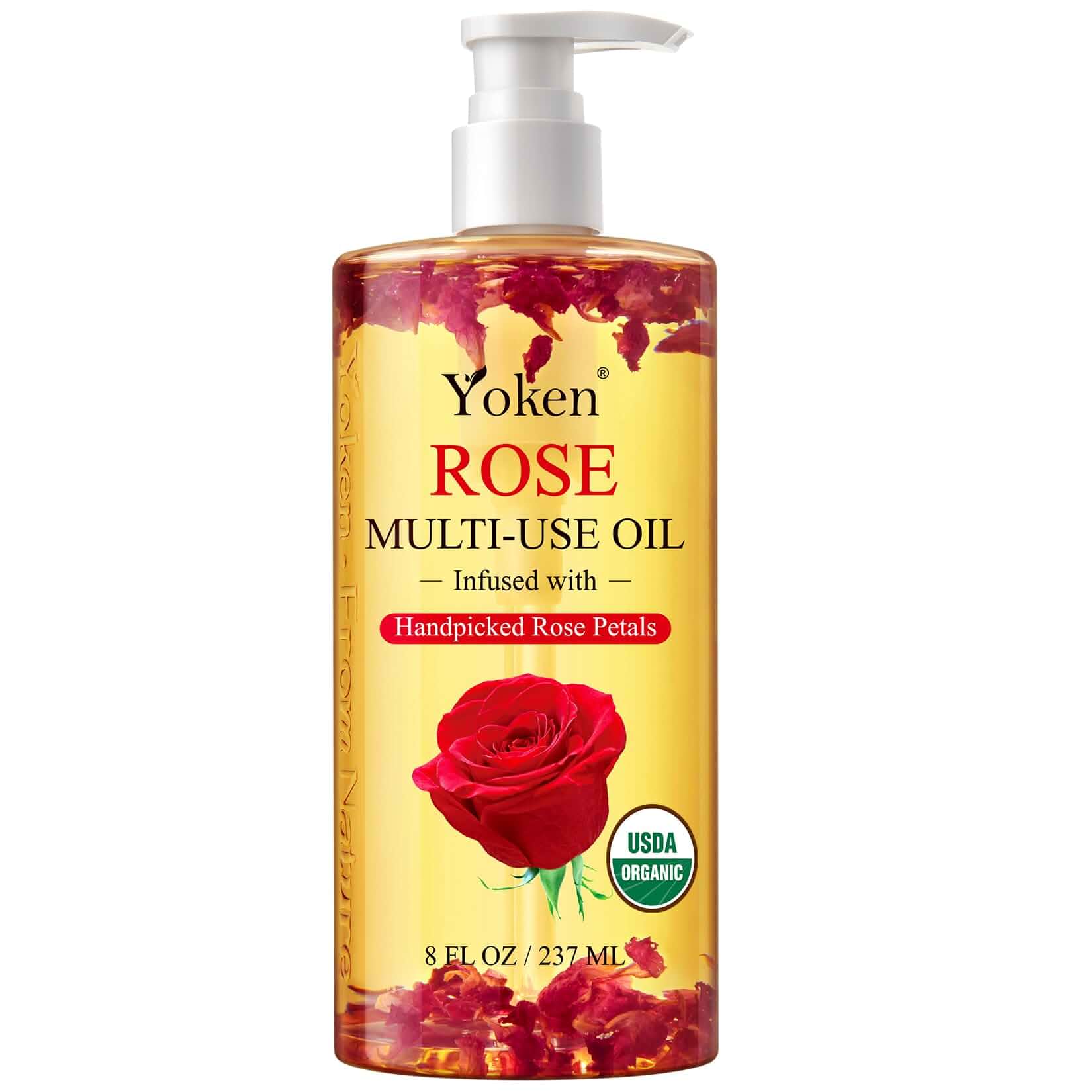 Organic Rose Multi-Use Body Oil For Skin Body, USDA Certified with Petals Multi Purpose Organic oil With Rose Petals Vitamin E Almond Oil Nourishing Hydrating Body Oil Moisture After Bath Oil