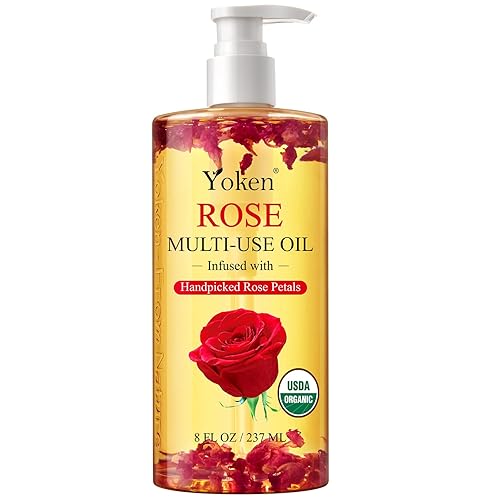 Aceite corporal multiusos para piel, cara, cabello y uñas, aceite orgánico multiusos con pétalos de rosa, vitamina E y aceite de almendras nutritivo