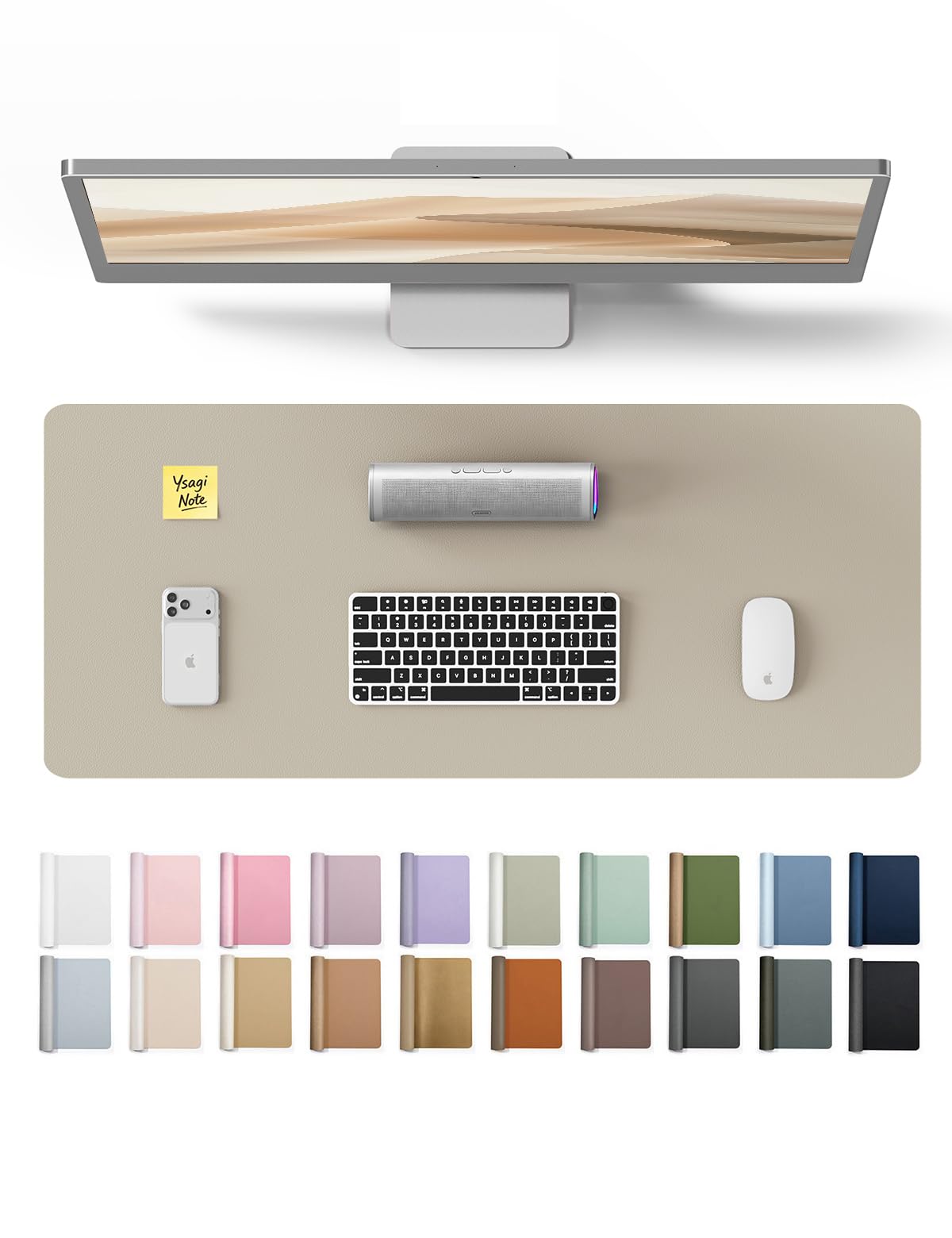 YSAGi Leather Desk Pad Protector, Office Desk Mat, Large Mouse Pad, Non-Slip PU Leather Desk Blotter, Laptop Desk Pad, Waterproof Desk Writing Pad for Office and Home (Olive Beige, 23.6" x 13.8")