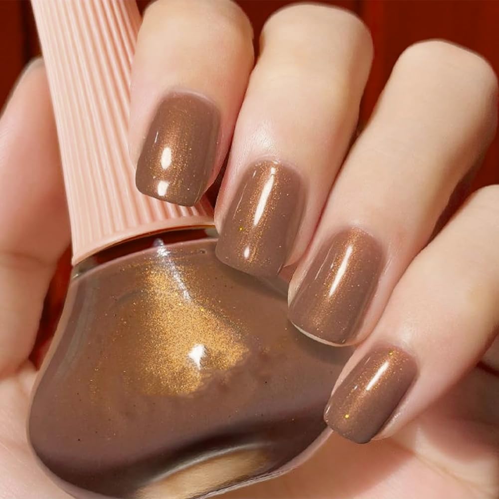 COSMOO Light Brown Nail Polish Shimmer Ochre Glitter Quick Dry Nail Lacquer for Nail Art Varnish 0 41