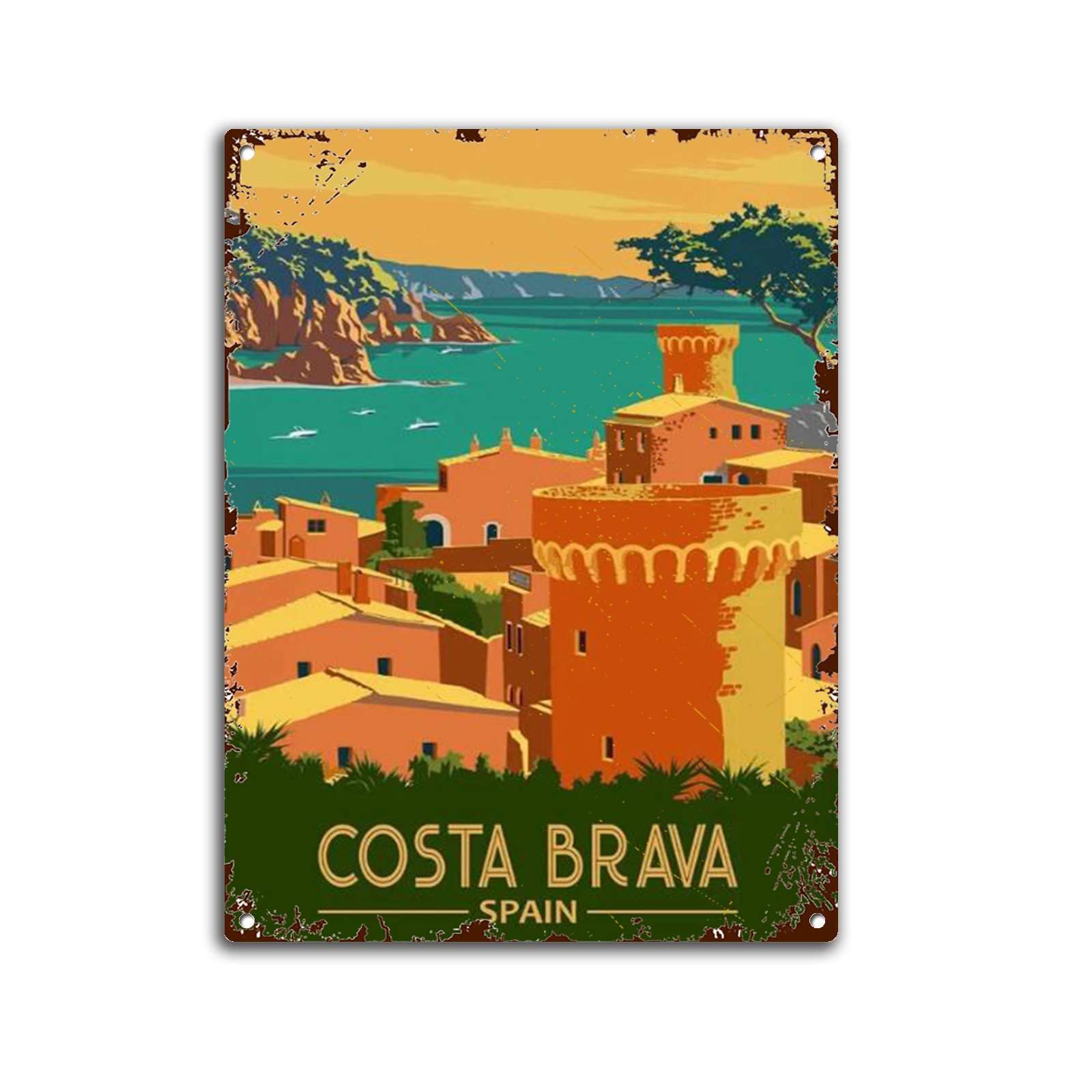 Yelacecca Costa Brava Print Spain Wall Art Spanish Home Decor Costa Brava Gstyle Wall Art Decorative Sign Funny Vintage Metal Sign Poster 8X12 Inches