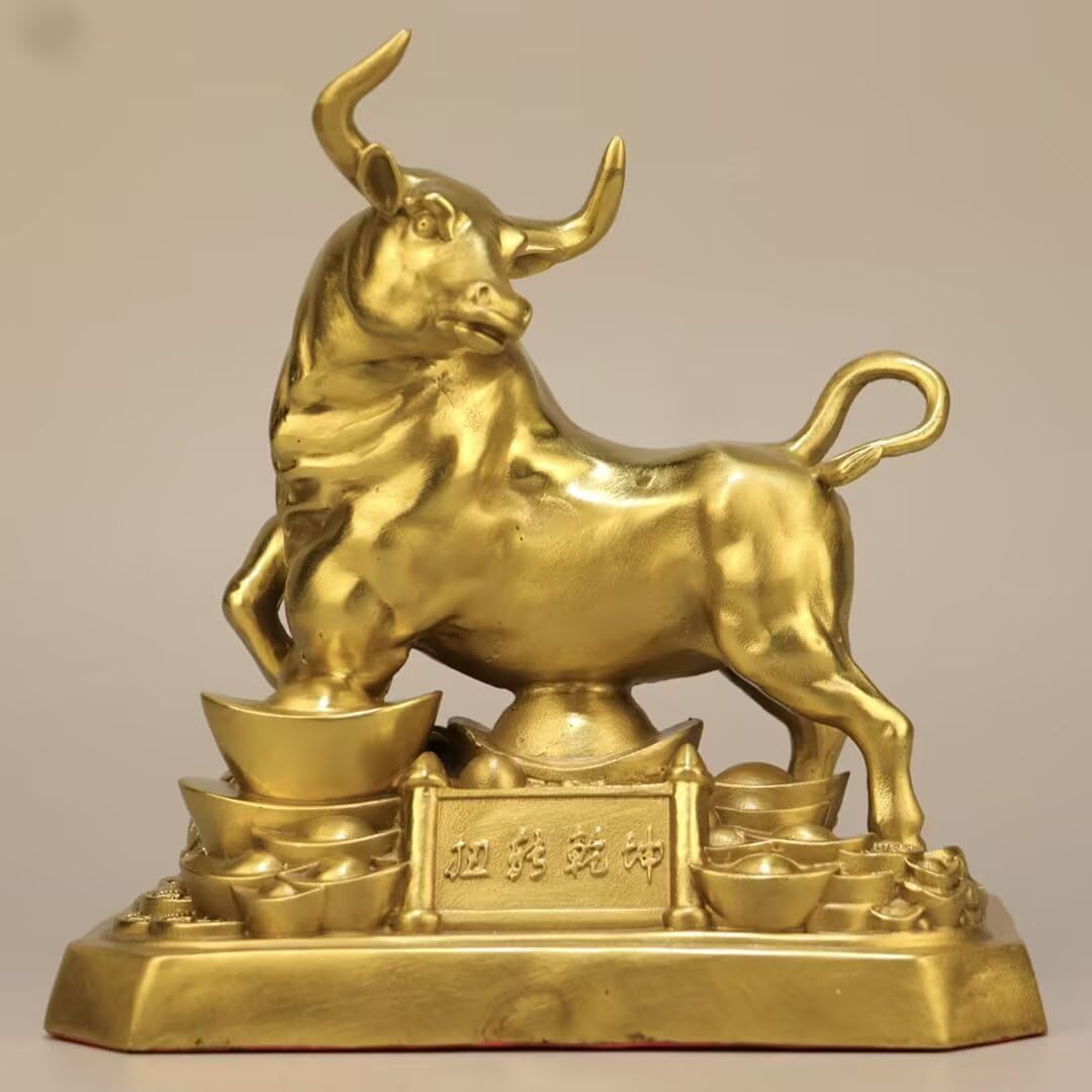 Dytartzx Pure Copper ox Statue, Wealth-attracting ox Ornament, Chinese feng Shui handicrafts and Business Gifts
