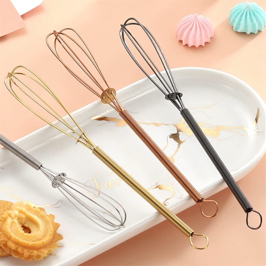 Ręczna trzepaczka do jajek ze stali nierdzewnej – Kompaktowa trzepaczka do jajek do pieczenia – Narzędzie kuchenne do miksowania jaj – Mały rozmiar (19,5 cm) – Elegancki czarny silk