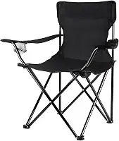 Cadeira Camping Dobrável de Metal com Bolsa e Porta Copos 120Kg (Preto)