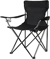 Cadeira Camping Dobrável de Metal com Bolsa e Porta Copos 120Kg (Preto)
