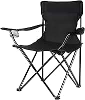 Cadeira Camping Dobrável de Metal com Bolsa e Porta Copos 120Kg (Preto)