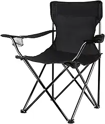 Cadeira Camping Dobrável de Metal com Bolsa e Porta Copos 120Kg (Preto)