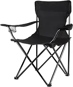 Cadeira Camping Dobrável de Metal com Bolsa e Porta Copos 120Kg (Preto)