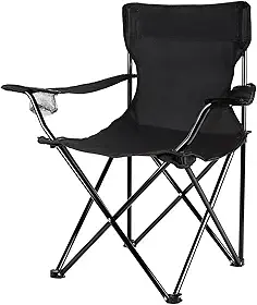 Cadeira Camping Dobrável de Metal com Bolsa e Porta Copos 120Kg (Preto)