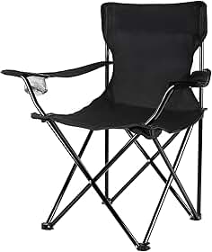 Cadeira Camping Dobrável de Metal com Bolsa e Porta Copos 120Kg (Preto)