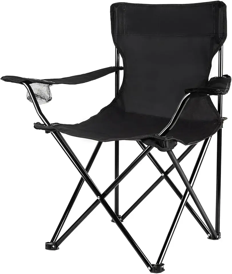 Cadeira Camping Dobrável de Metal com Bolsa e Porta Copos 120Kg (Preto)