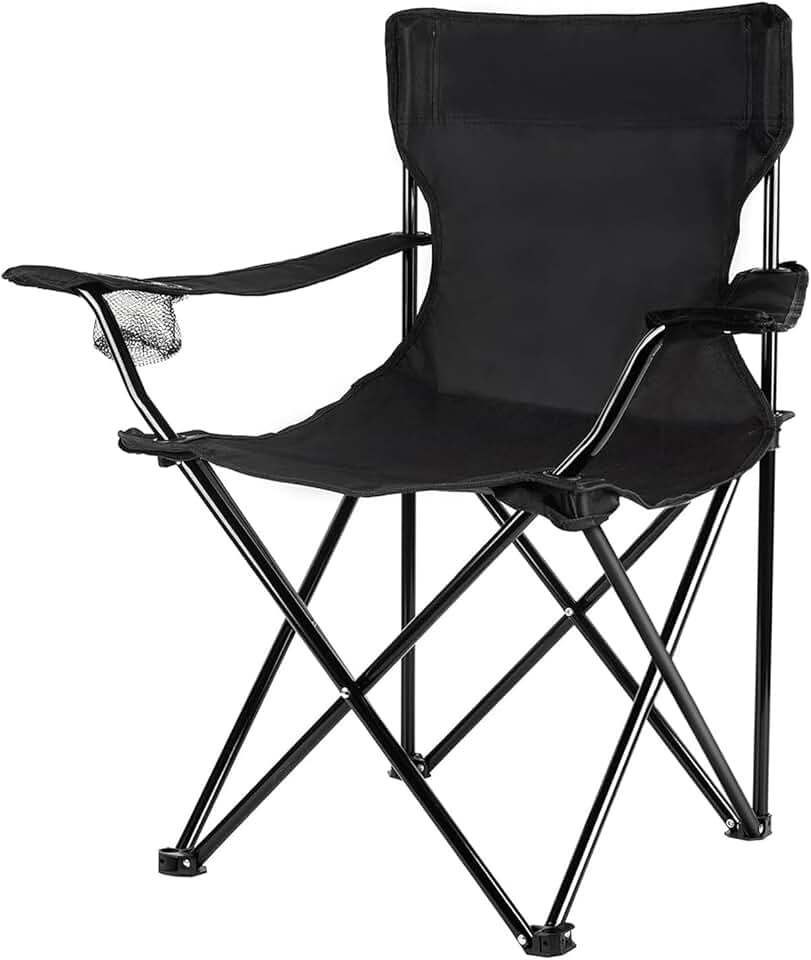 Cadeira Camping Dobrável de Metal com Bolsa e Porta Copos 120Kg (Preto)