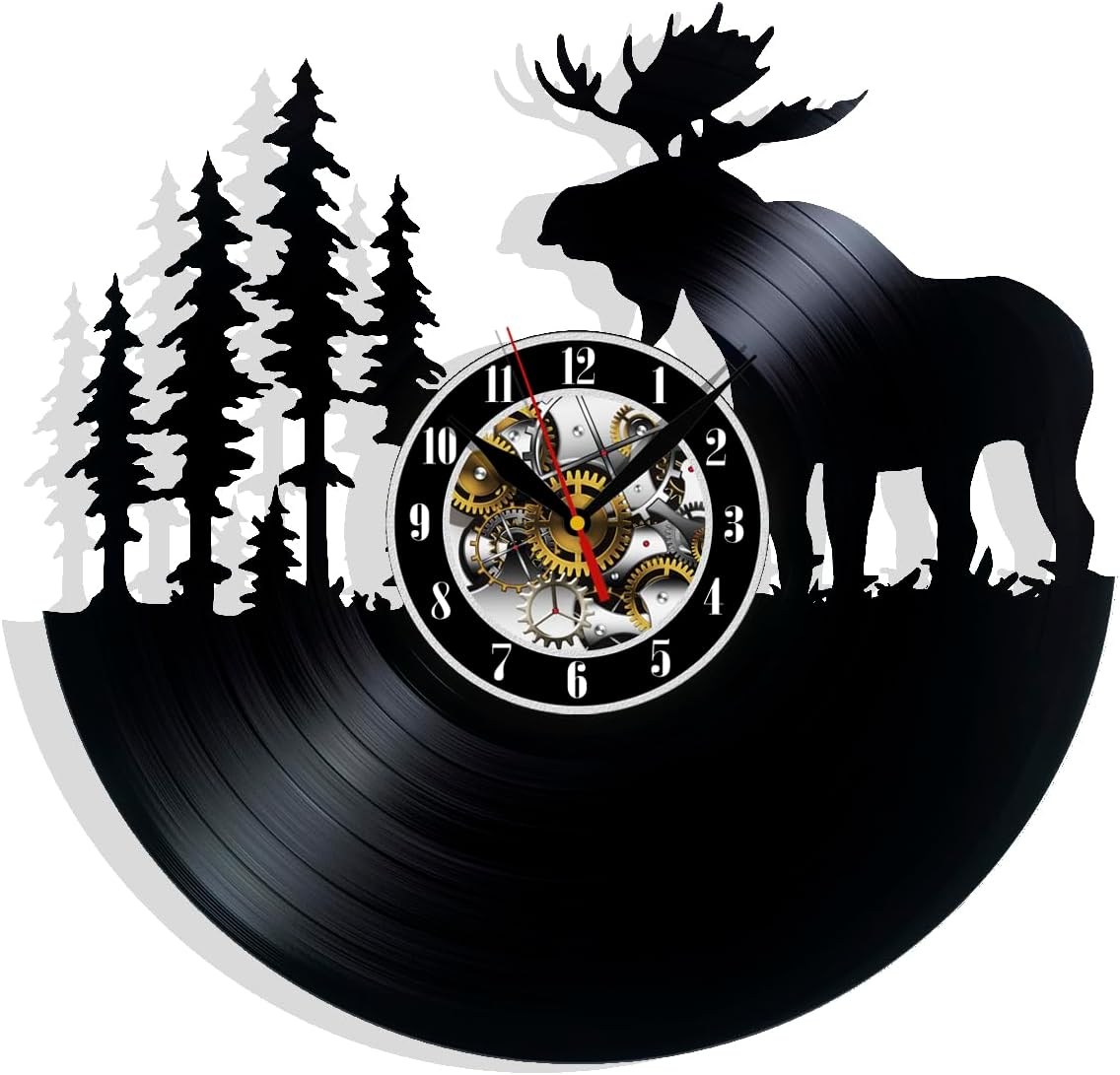 Moose Vinyl Wall Clock - Rustic Wildlife Theme Decor for Nature Lovers - Cabin Home Accent