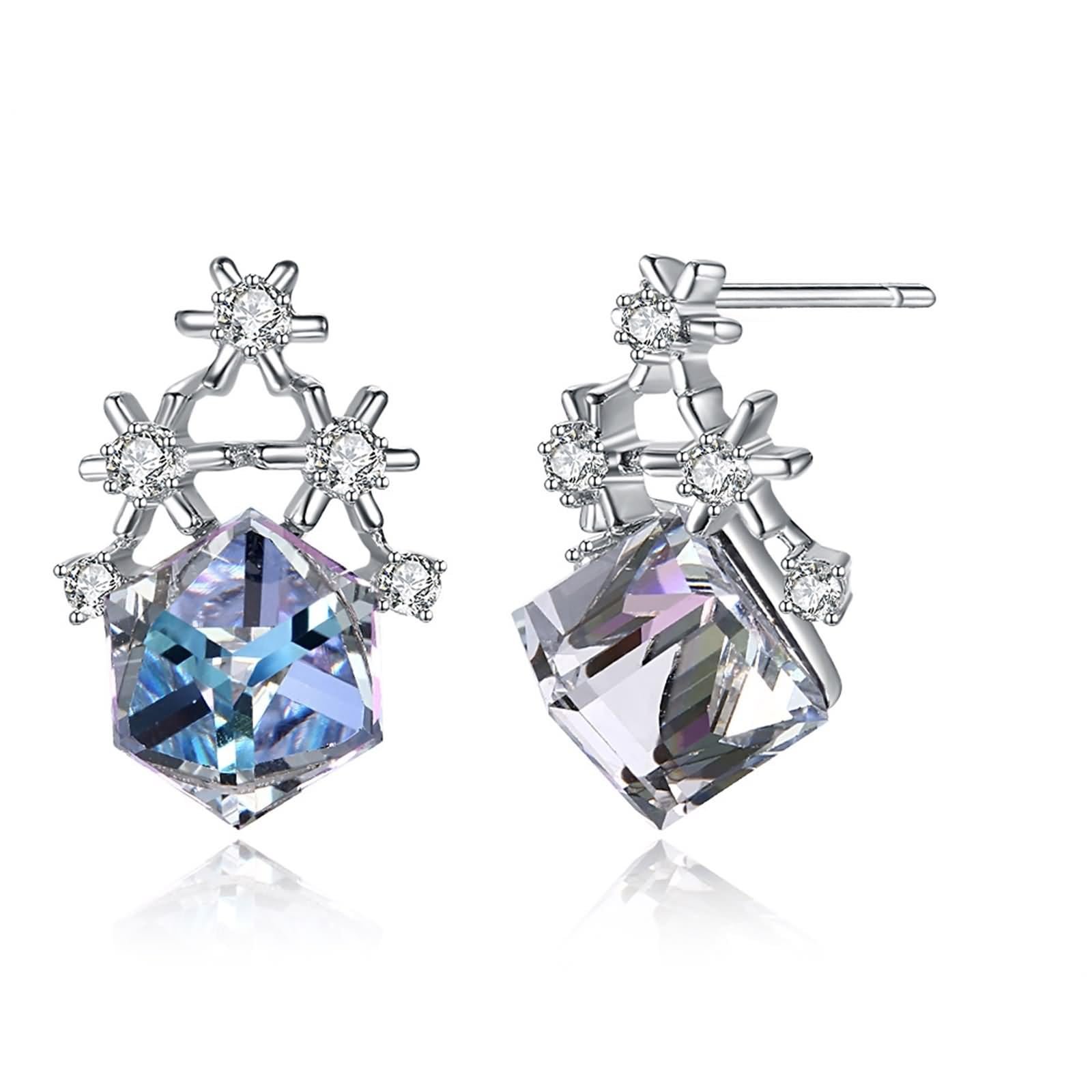 Orecchini da donna in argento Sterling con fiocco di neve in stile bohemien, Argento sterling, cristallo