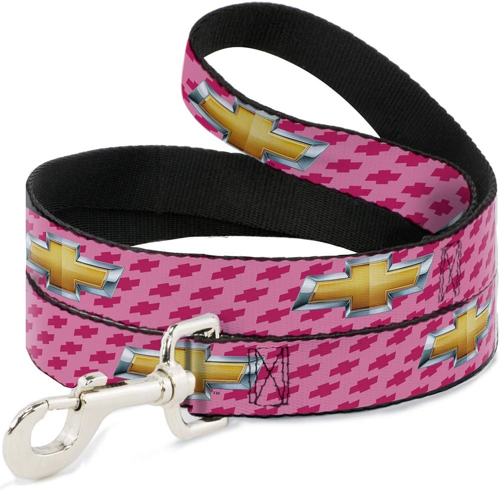 Buckle-Down Dog Leash Chevy Gold Bowtie Logo Pink 6 Feet Long 1.0 Inch Wide, Multicolor (DL-6FT-WCH010)