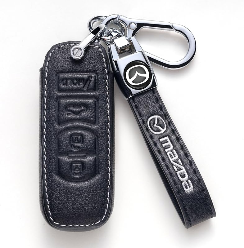 Miniatura 5 de Funda de piel auténtica para llave de automóvil para Mazda 3 6 8 Miata MX-5 CX-3 CX-5 CX-5 CX-7 CX-9 Funda para llavero (4 botones), Estuche para
