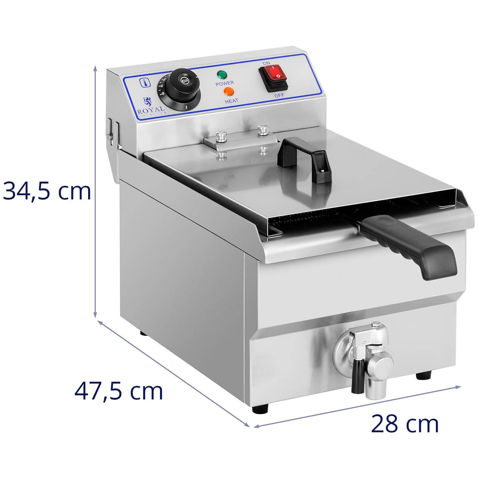Royal Catering Friggitrice Elettrica Friggitrice Professionale RCEF-10EH (10 L totale, 6,5 L di olio, 3.200 W, Acciaio Inox)