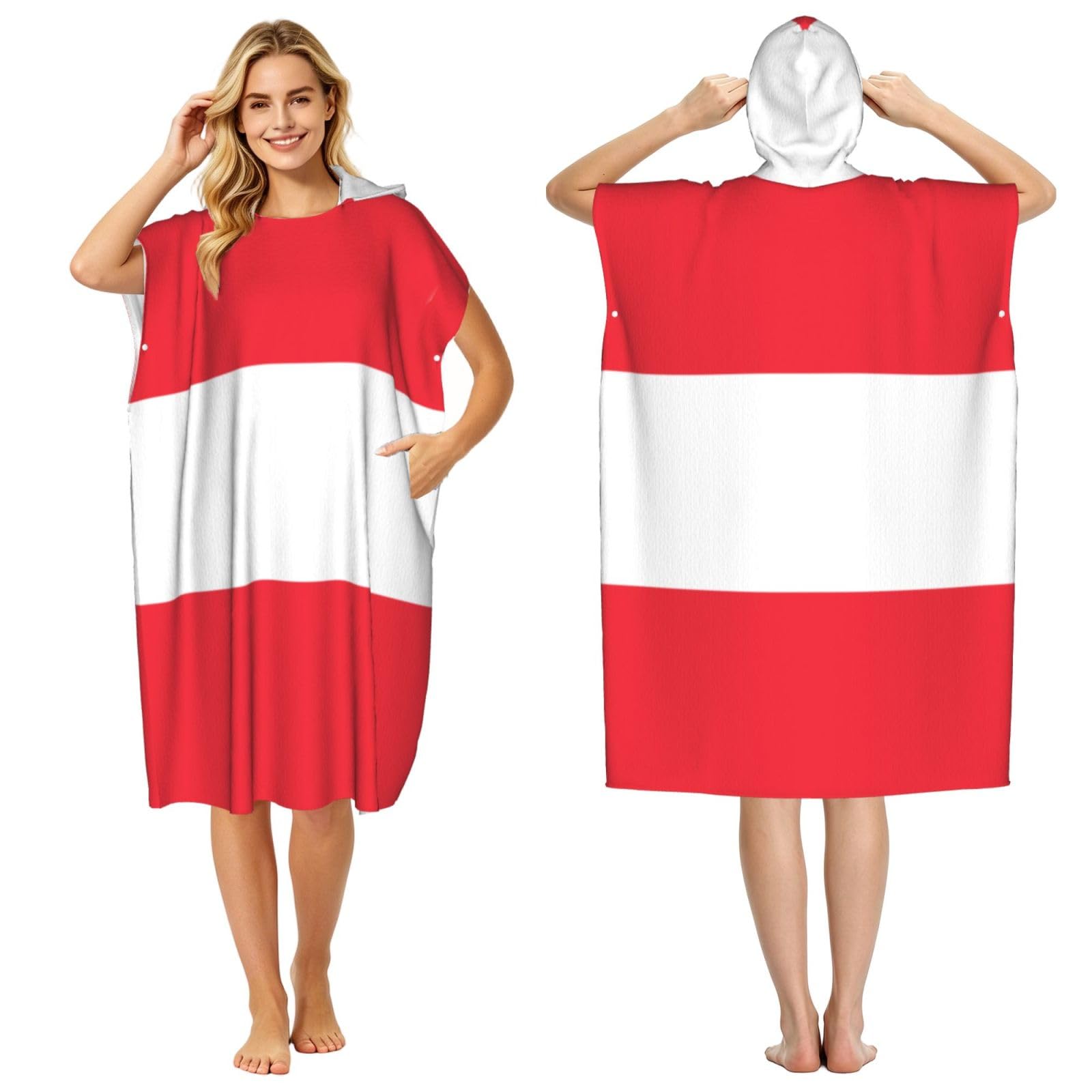 KLGRTJHK Austrian Flag Adult Hooded Beach Poncho Towel 43"X35"