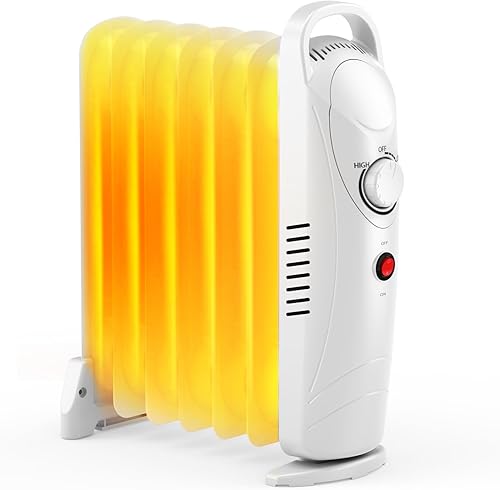 Air Choice Calentador de radiador relleno de aceite de 700 W, calentadores de aceite para uso en interiores con termostato ajustable y 2 ajustes de