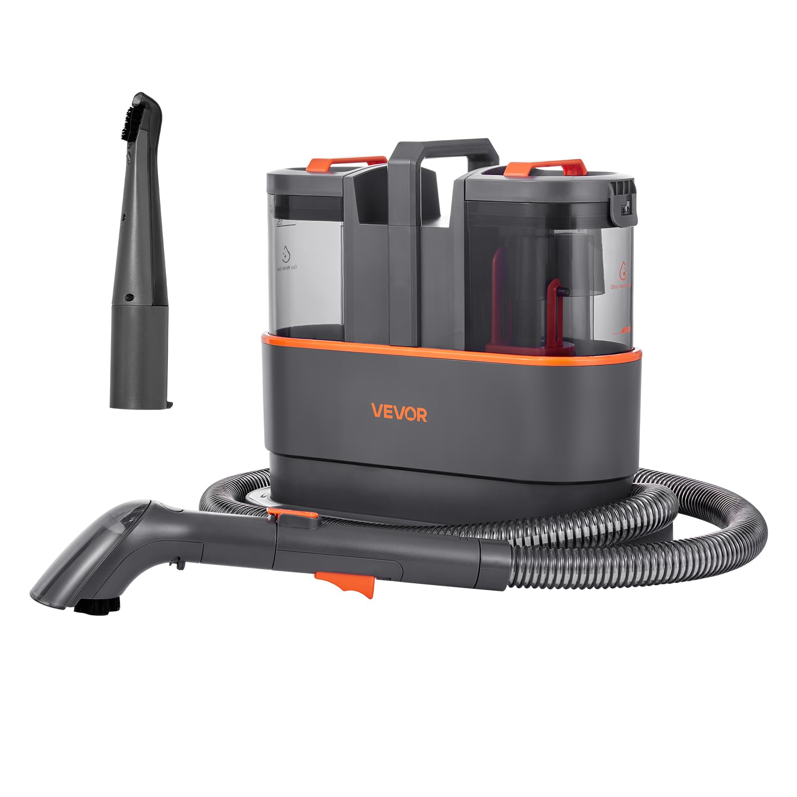 VEVOR Shampouineuse Portative 11,​5 kPa, Nettoyeur de Tapis et Moquette avec Réservoir d'Eau Propre de 1,​5 L et Réservoir d'Eau Sale de 0,​8 L, Aspirateur Détacheur pour Tapisserie, Canapé et Voiture