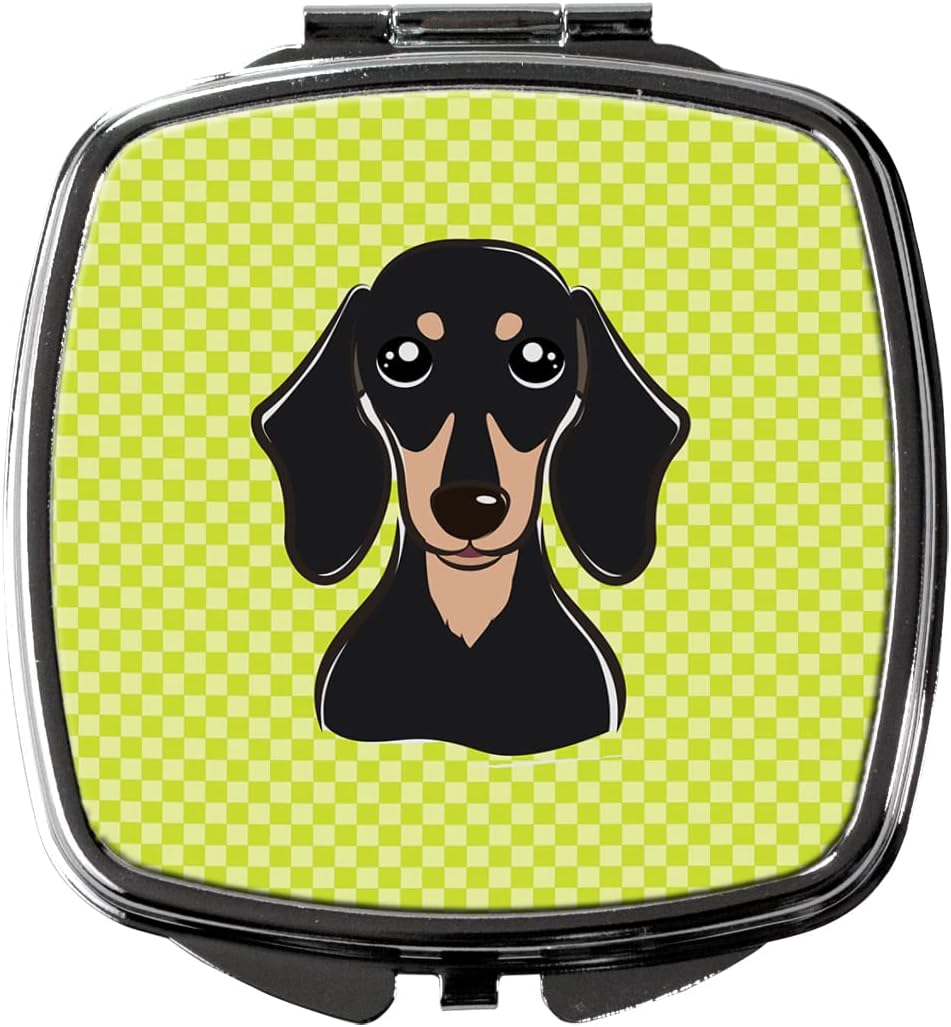 Caroline's Treasures BB1277SCM Checkerboard Lime Green Smooth Black and Tan Dachshund Compact Mirror Decorative Travel Makeup Mirror for Women Girls Gifts Pocket Makeup Mirror Folding Handheld