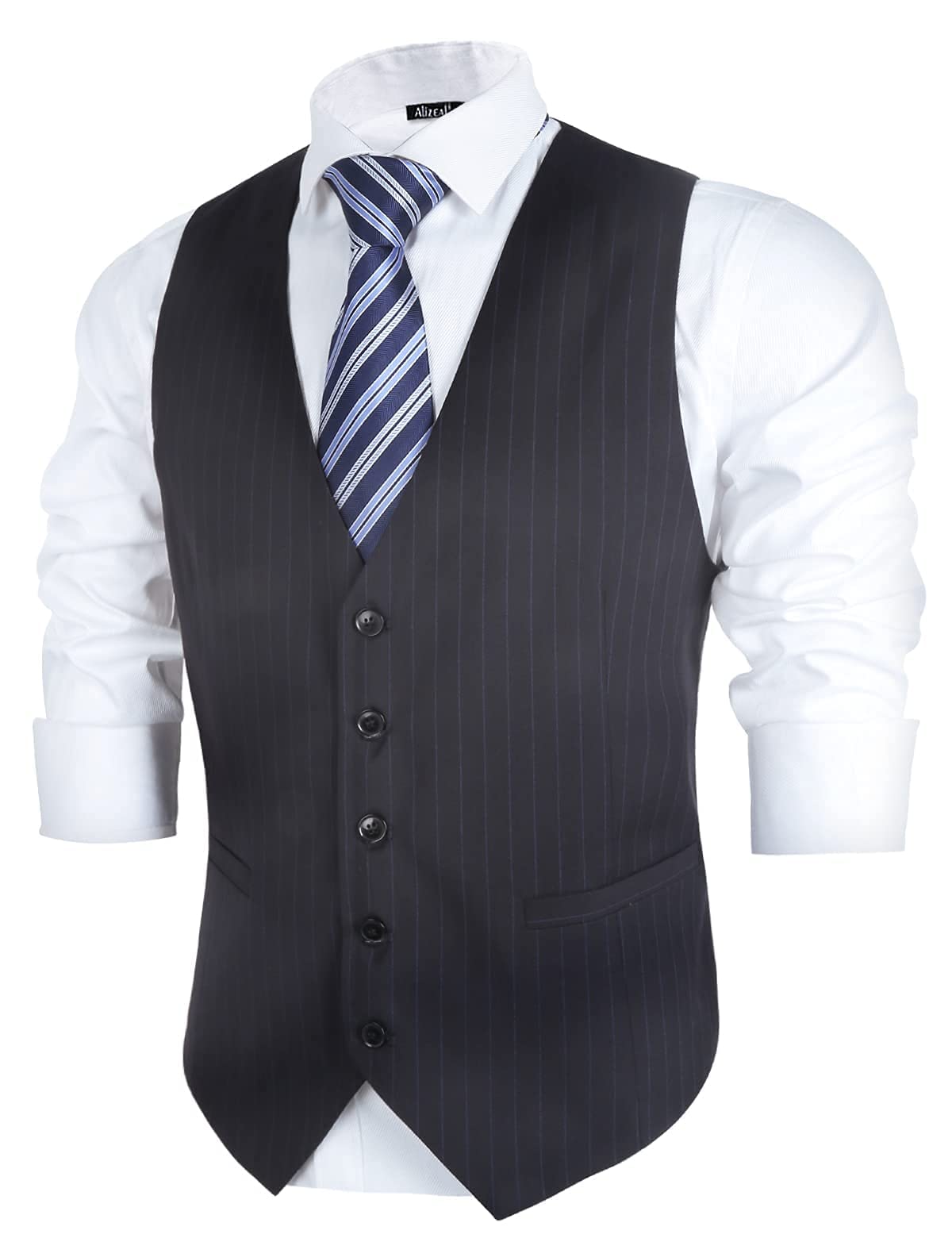 Alizeal Chaleco de negocios con estampado de rayas para hombre