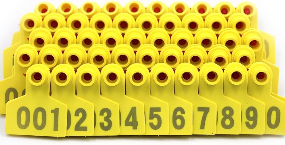 marcature per bestiame, 001-1000 for animali da allevamento di piccola e media taglia come mucche, manze, vitelli, maiali, capre, ecc., 1-100/201-300(Yellow,801 900)