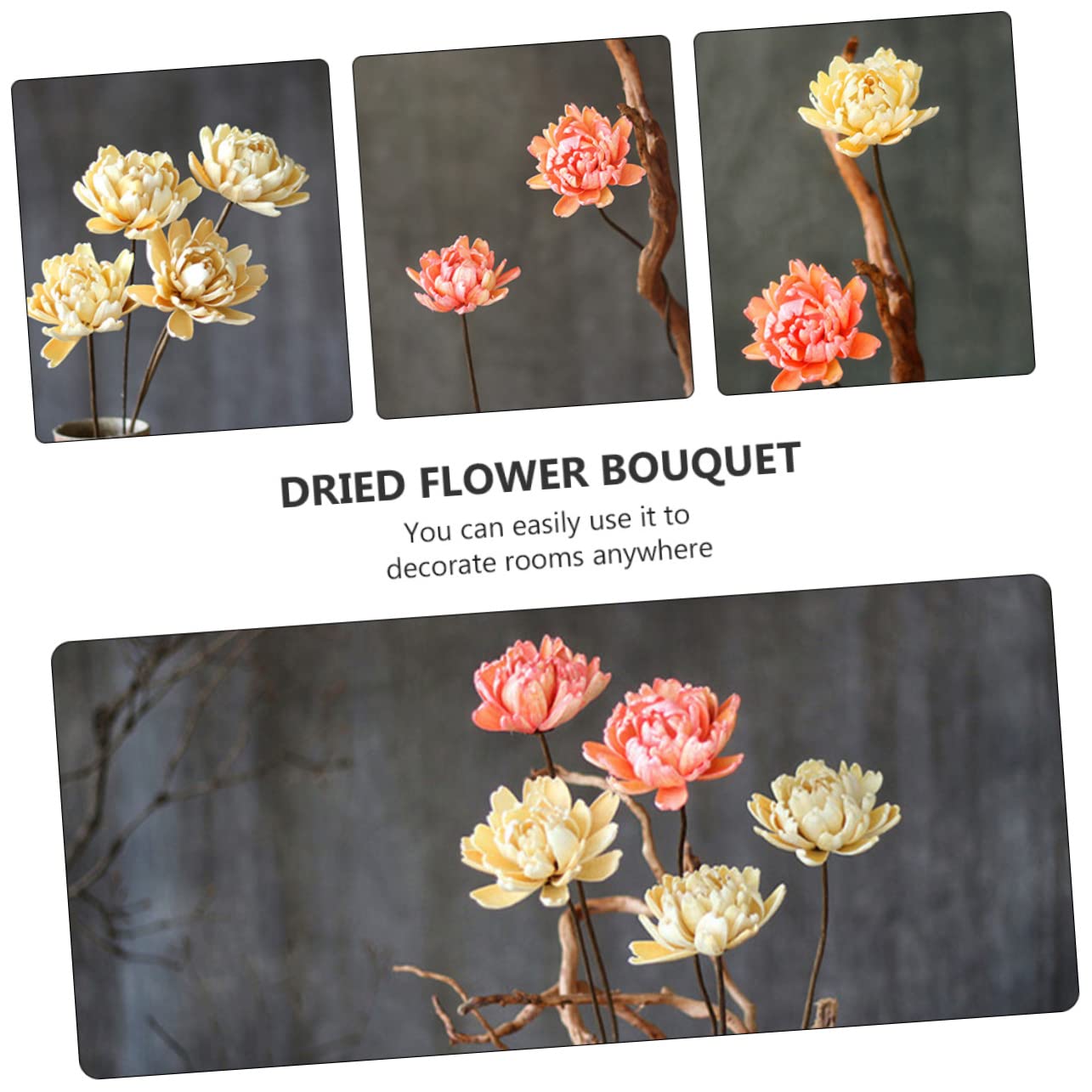 DECHOUS 6pièces Bouquet De Fleurs Séchées Naturelles Décoratif pour Décoration Intérieur Éléments De Mariage Et Accessoires De Fête