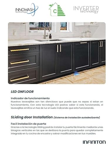 Infiniton Lavavajillas Integrable 60 cm DIW-BB681, 14 Servicios, Encastrable, 9 Programas, Tercera bandeja,LED OnFloor, C - imagen 5