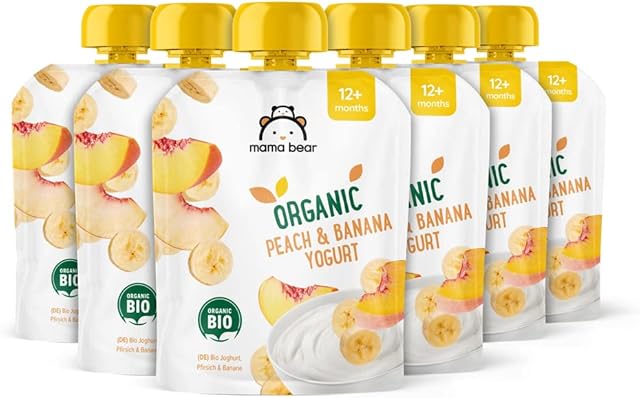 Amazon Brand - Mama Bear Organic Yogurt with Organic Peach and Banana Purée, 6 x 90g