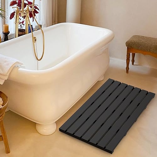 Miniatura 5 de Tapete de madera de bambú para ducha de lujo, antideslizante, impermeable, para uso en interiores o exteriores (negro, 31.3 x 18.1 x 1.5 pulgadas)
