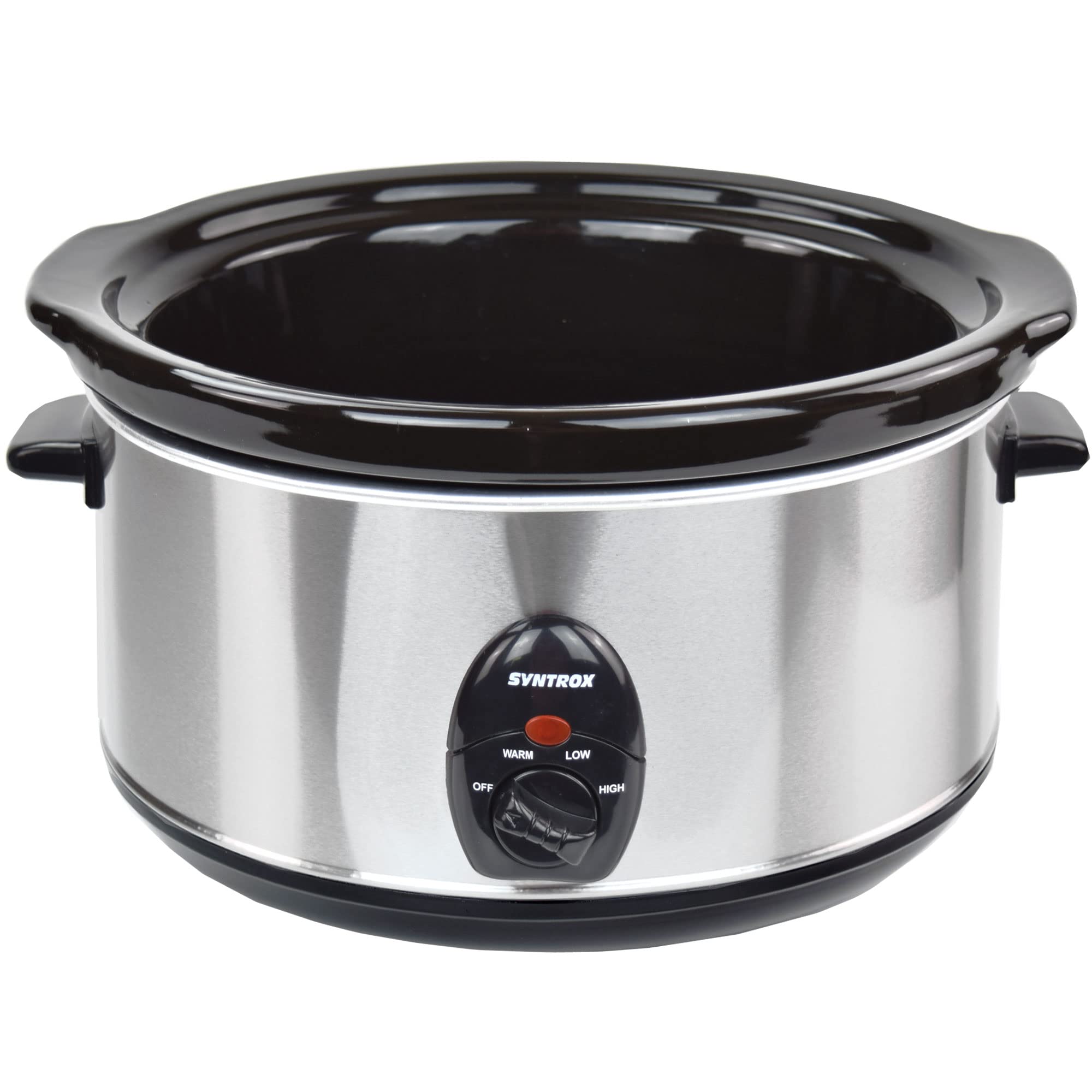 Syntrox Germany Slow Chef SC-450M_Deli Cooker Schongarer 4,5 Liter mit Warmhaltefunktion, Glasdeckel und robuster Keramikschüssel 280 Watt, Edelstahl